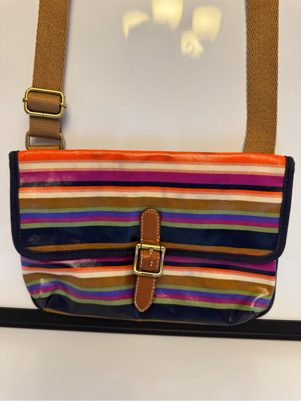 Fossil Coated Canvas Crossbody Mini Keeper Bag Multicolor Striped
